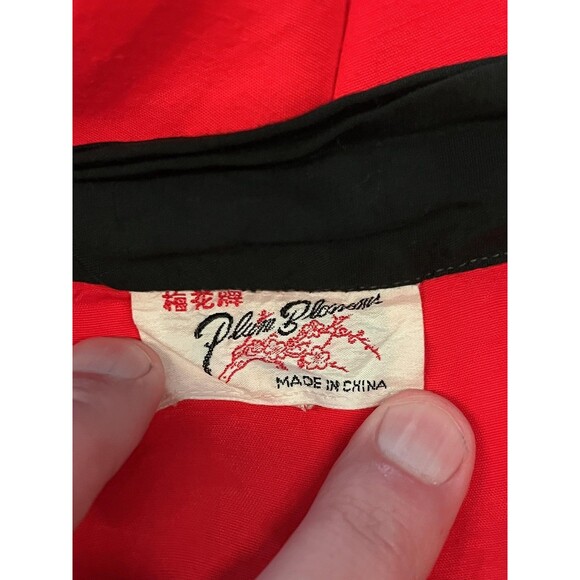 Plum Blossoms Robe Mens Large Red Kimono Belted Embroidered Contrast Trim - Picture 12 of 13